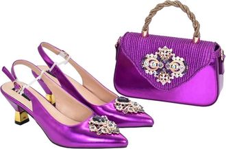 Generic Women Shoes Bag Set Rhinestoness Pointed Toe Heels Party Rhinestoness Pumps Italian