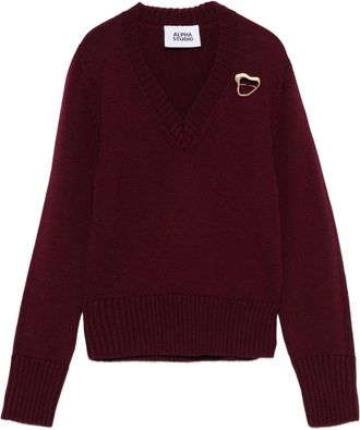 Alpha Studio V-neck embellished sweater - women - Fabric - 44 - Red