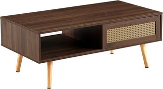 Urban Meuble Mesa de centro efecto nogal en rat&aacute;n tejido con puertas