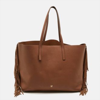 Carolina Herrera Fringe Brown Leather Shopper Tote
