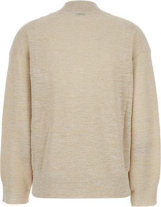 Brunello Cucinelli Womens Sweater V-Neck Linen-Blend Beige Tops Top