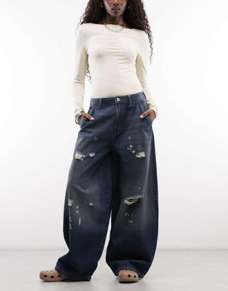 Collusion X006 XL jeans balloon a vita bassa lavaggio grunge blu scuro-blu navy