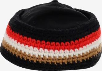 Burberry Mens Baseball Cap With Crochet Headband Black Cotton Hat