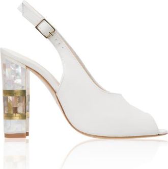 Freya Rose Zara White Slingback Peep Toe Pearl Heel Sandal at Nordstrom, Size 40
