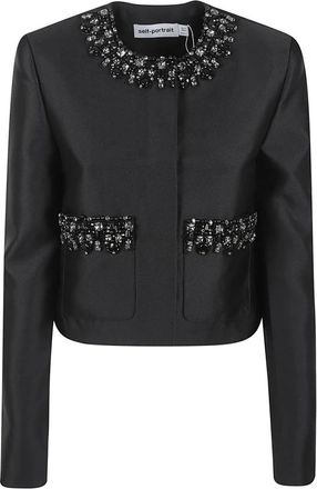 Self Portrait Taffeta Jurk - Dames - Zomerjassen - Zwart - XS - Jassen