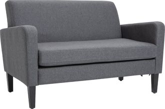 HOMCOM Linen Modern-Curved 2-Seat Sofa Loveseat w/ Thick Cushion Wood Legs Grey | TJ Hughes