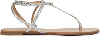 Kazar Zilveren reli&euml;flederen platte sandalen - Dames - Sandalen - Grijs - 35 EU - Leer - Schoenen