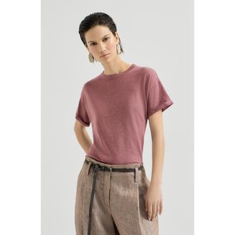 Brunello Cucinelli Sparkling cashmere and silk lightweight knit T-shirt in Purple at Nordstrom, Size X-Small