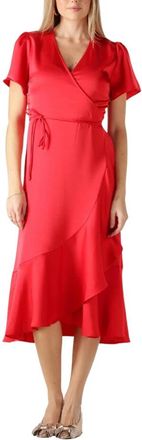 Notre-V Elegante Rode Midi Jurk - Dames - Wikkelkleedje - Rood - M - Denim - Kleedjes