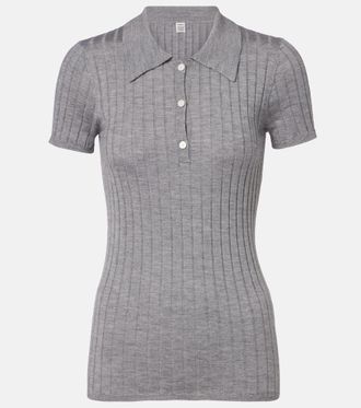Toteme Ribbed-knit cashmere and silk polo shirt