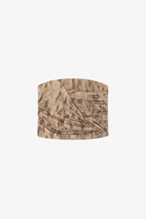Ganni Bandeau Top in Printed Marl Mesh - Size 10/12 Burro