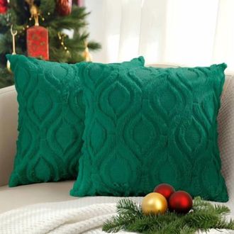OEM Juego De Dos Fundas De Almohada De 40x40 Cm, De Suave Imitaci&oacute;n De Lana De Color Verde Liso, Estilo R&uacute;stico, Unisex, Cuadradas, Ideales Para Sof&aacute;s, Ca