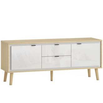 HOMCOM Mueble de tv 120x35x50 cm blanco brillo y roble