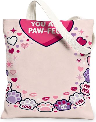 Generic Cute Hearts Canvas Tote Bags, Fun Love Pattern Reusable Grocery Bags, Lightweight Washable Shoulder Strap Canvas for Shoppi, Peach, 13x15 Inch