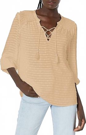 Paige Shaylene Ruffled Quarter Sleeve Lace Up Top In Sand Dollar