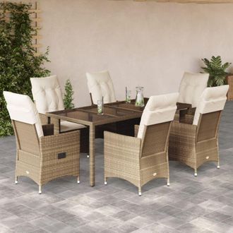 vidaXL Set Comedor De Jard&iacute;n 7 Pzas Con Cojines Rat&aacute;n Sint&eacute;tico Beige Vidaxl