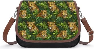 Generic Leopard Tropical Leaves Crossbody Bags for Women Shoulder Messenger Bag Purse Handbags