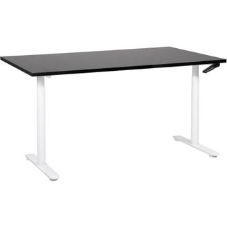 Beliani Escritorio De Altura Regulable Manualmente Oficina Moderna Patas Redondas 160 X 72 Cm Tablero Negro Soporte De Acero Blanco Destinas