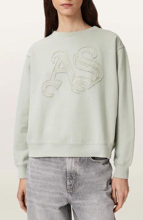 AllSaints Insignia Pippa Relaxed Fit Cotton Sweatshirt in Sea Green at Nordstrom, Size X-Small
