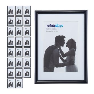Relaxdays Set 24 Marcos Foto 13x18 Cm, Portarretratos Horizontal, Portafotos Vertical, Con Paspart&uacute;, Pl&aacute;stico, Vidrio, Mdf, Negro