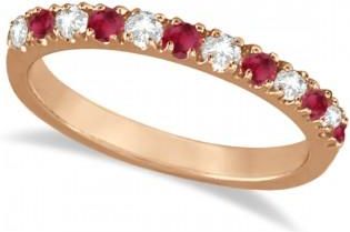 Allurez Lab Grown Diamond and Lab Ruby Band Anniversary Ring Guard 14K Rose Gold (0.37ct)