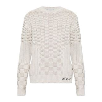 Off-white Round-neck Knitwear, male, Beige, Size: L Logo Sweater