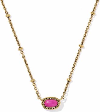 Kendra Scott Womens Mini Elisa Vintage Satellite Necklace In Gold / Dark Fushia Variegated Magnesite