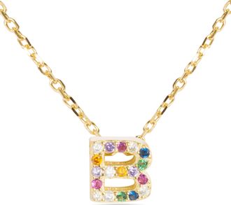 Luxenter Sterling Zilver 925 collier met Veelkleurige Zirkonia afgewerkt in 18K geel goud - Alfabet