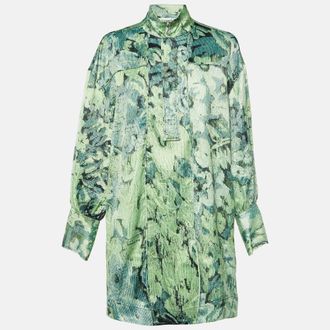 Ganni Ganni Green Abstract Floral Print Satin Mini Dress