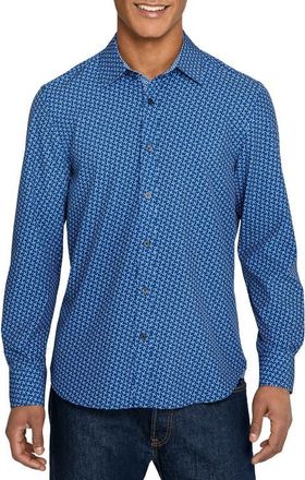 ConStruct Slim Fit Pinwheel Floral Performance Long Sleeve Shirt in Navy at Nordstrom, Size Xx-Large