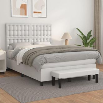 vidaXL Vidaxl - Cama Box Spring Con Colch&oacute;n Cuero Sint&eacute;tico Blanco 140x190 Cm