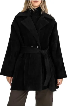 Pinko Pinko, Jassen, Dames, Zwart, 2Xs, Leer, Bruxelles Belted Coat