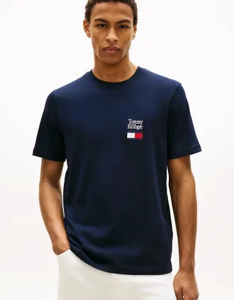 Tommy Hilfiger Mens Tommy Hilfiger Brand Love Text Stack Mens T-Shirt - Desert Sky - Blue/Black - Size: 42/Regular