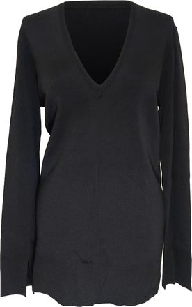 Theory Britona V-Neck Long Sleeve Sweater in Black Rayon