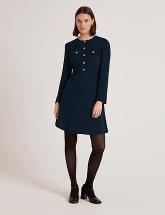 Finery Evie Long Sleeve Crepe Short Dress in Navy at Nordstrom, Size 14