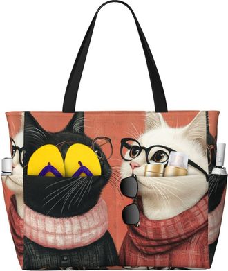 Generic Cute Cat Print Large Beach Bag Foldable Travel Shoulder Tote Bag With Pocket For Weekender Pool Vacation