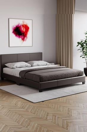 Home Discount Vida Designs Lisbon Faux Leather Bed Frame UKFR Fabric with Mattress in Brown | Size: King