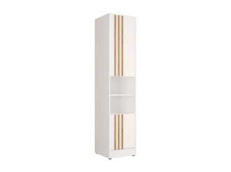 Vente-Unique Columna de almacenamiento para cama abatible - 2 estantes y 2 puertas - Blanco y natural - MOVELINO