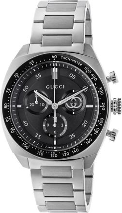 Gucci 41mm roestvrijstalen kast- zwarte wijzerplaat- kleine secondeweergave- zwarte keramische lunette met tachymeteraanduiding- roestvrijstalen armband - D