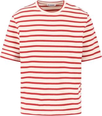 Jil Sander Red Horizontal Stripe Cotton T-Shirt
