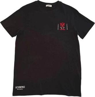 Iceberg Tops, Heren, Zwart, L, Katoen, Zwarte Katoenen Heren T-Shirt Moderne Stijl