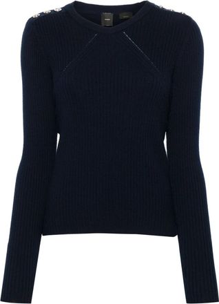 Pinko Gebreide trui met grove steek - Dames - Ronde hals truien - Blauw - XS - Wol - Truien & Vesten