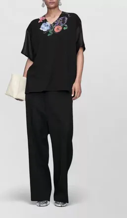 Maison Margiela short sleeve v neck relaxed shirt satin floral
