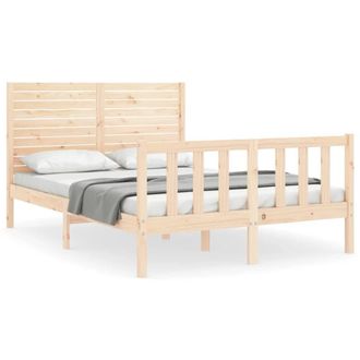 Berkfield Home Bed Frame with Headboard 140x200 cm Solid Wood in Light Tan