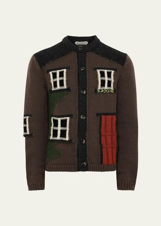J.W.Anderson Mens House Intarsia Knit Polo Cardigan
