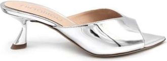 Ninalilou Zilveren Spiegel Leren Muiltjes Hakken - Dames - Muiltjes - Grijs - 39 EU - Leer - Schoenen