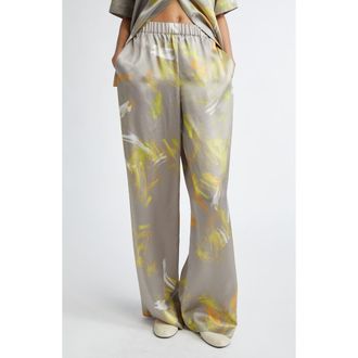 Lafayette 148 New York Riverside Pastel Smudge Silk Satin Pants in Pencil Grey Multi at Nordstrom Rack, Size Small