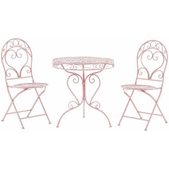 Beliani Set di Tavolo e 2 Sedie in Metallo Rosa da Giardino o Balcone Stile Retr&oacute; Albinia