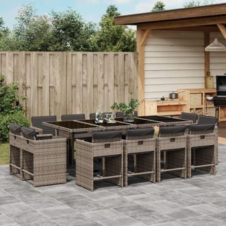 vidaXL Set Comedor De Jard&iacute;n Con Cojines 13 Pzas Rat&aacute;n Sint&eacute;tico Gris Vidaxl