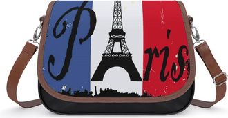 Generic French Flag Eiffel Tower Crossbody Bag Womens Handbag PU Message Bags Shoulder Purse with Adjustable Strap